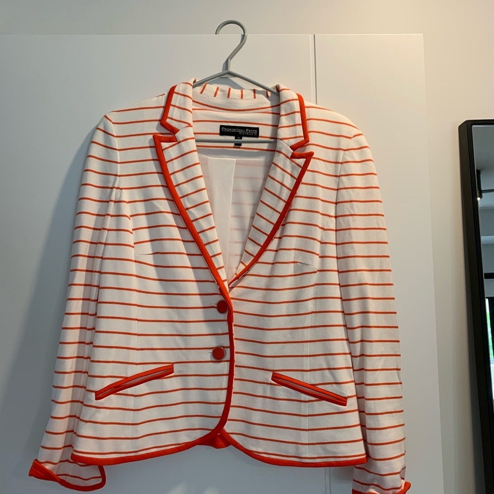 Charming Charlie Striped Blazer with Red Accents